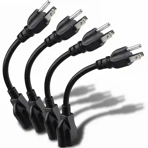 Miady Short Power Extension Cord Outlet Saver ETL Listed 4 Pack, 8-inch 3-prong black cords