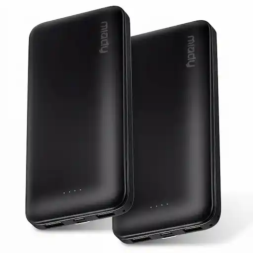 Miady 2-Pack Slim 10000mAh Power Bank, ultra-thin dual USB-A and USB-C portable charger in black